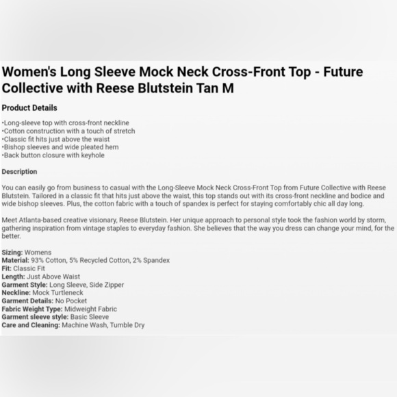 Women's Long Sleeve Mock Neck Cross-Front - Future Collective w/ Reese Blutstein - Picture 4 of 4